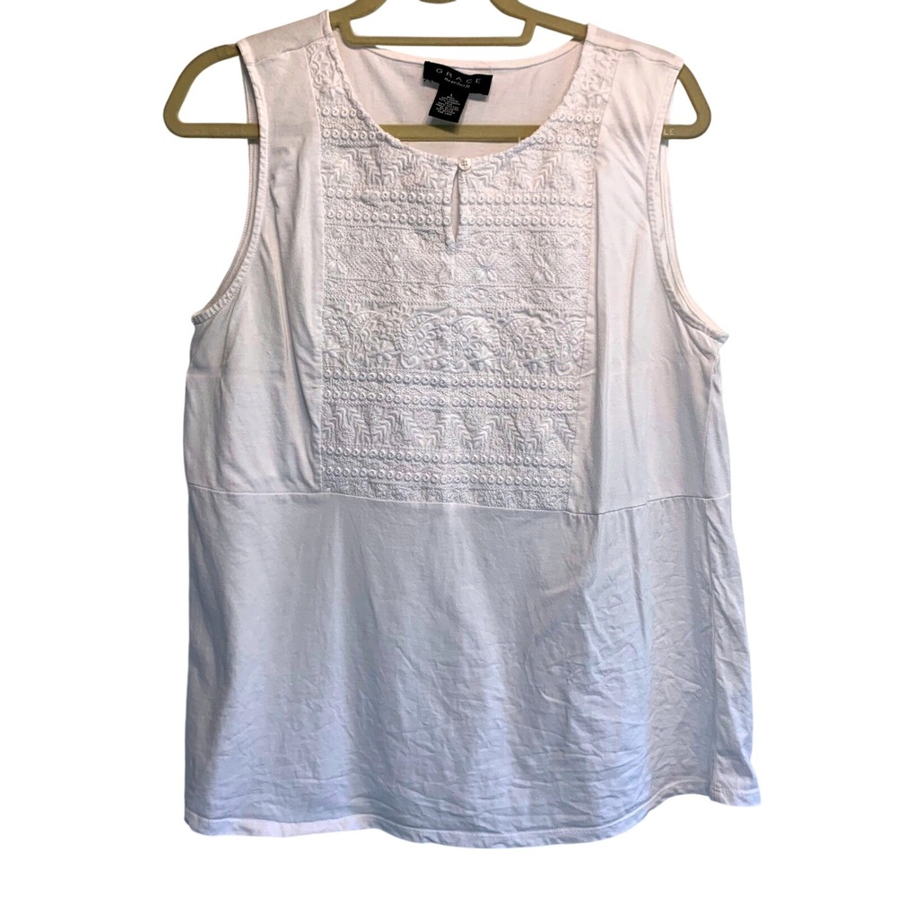Grace The Perfect Fit Tank Top Large White Feminine Coastal Cottagecore Girly‎